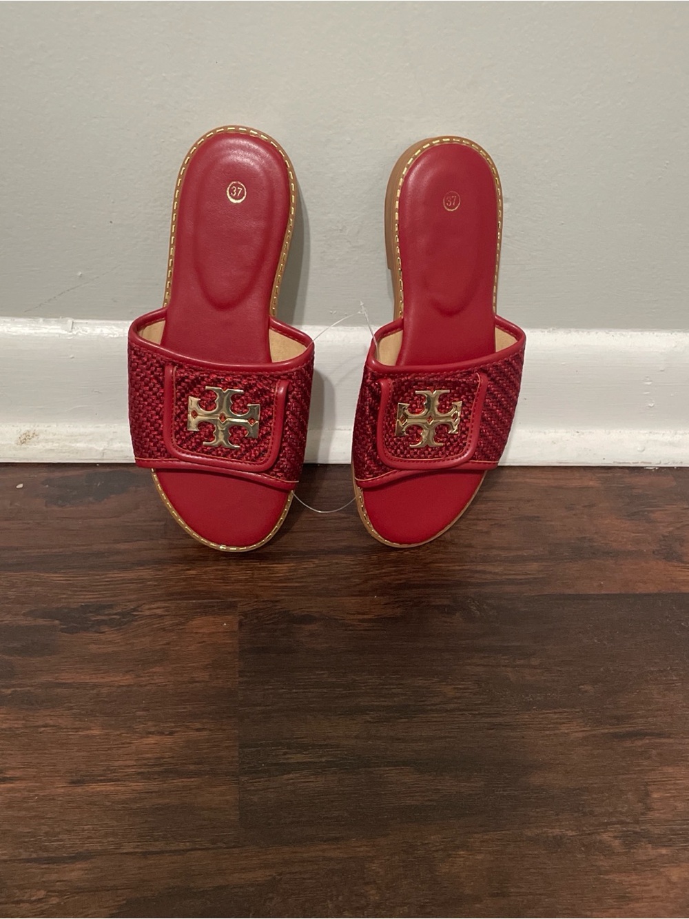 a new day Red Slide Sandals with Gold Accent